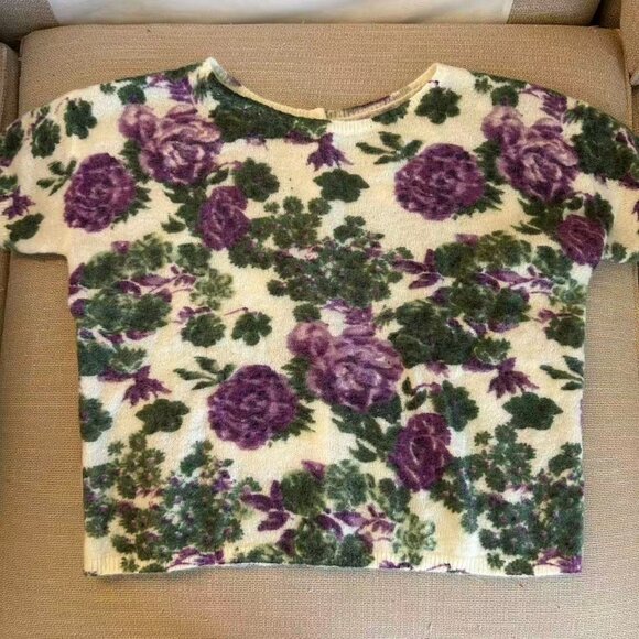 Sezane Adriana Cardigan Small Violet Flowers French Knit Sweater Causal Mohair - Picture 7 of 10